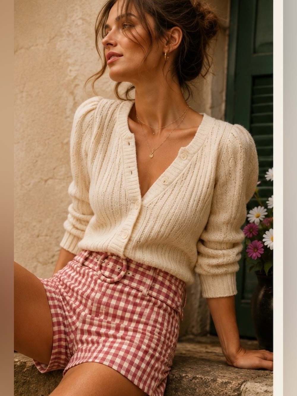 For Love & Lemons Pink Gingham Belted High Rise Shorts Size M
